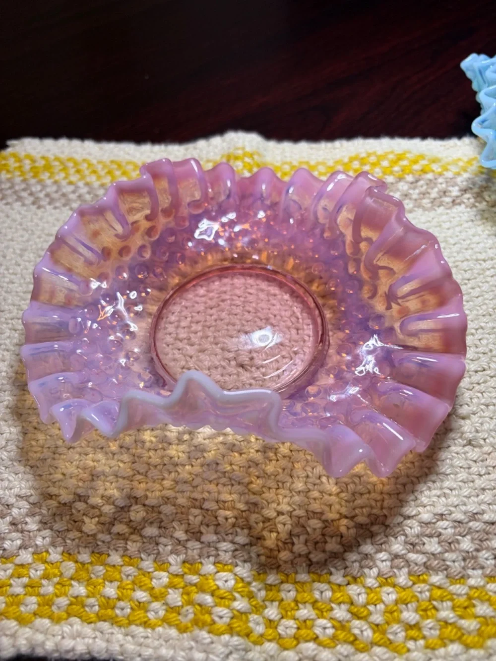 Vintage MCM (1940-69) Fenton Art Cranberry Opalescent Hobnail Ruffled Dish